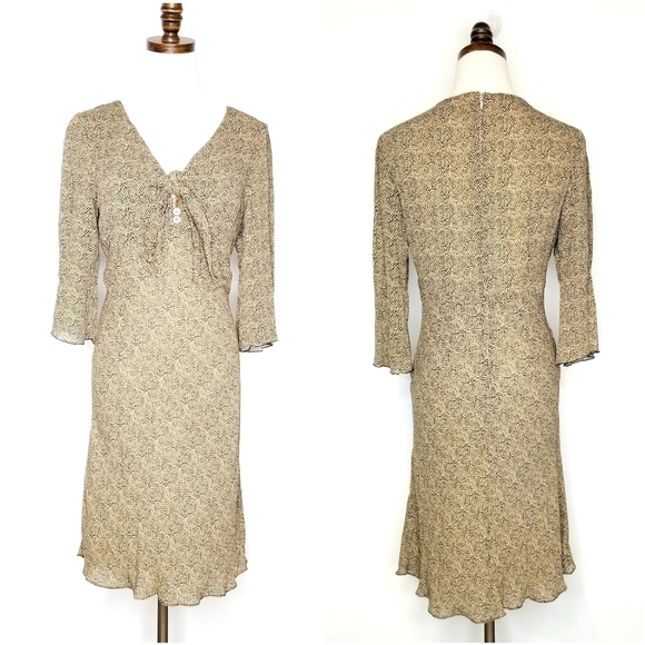 Isabella Bird  Anthropologie Brown Shear Lined Size 10 Casual Elegant Midi Dress - Picture 1 of 14